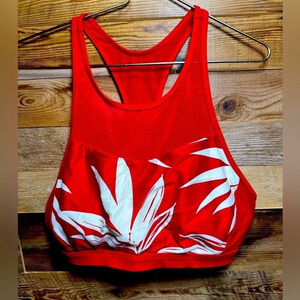 LOLE BIKINI top, red and white tropical floral print excellent condition  US XL
